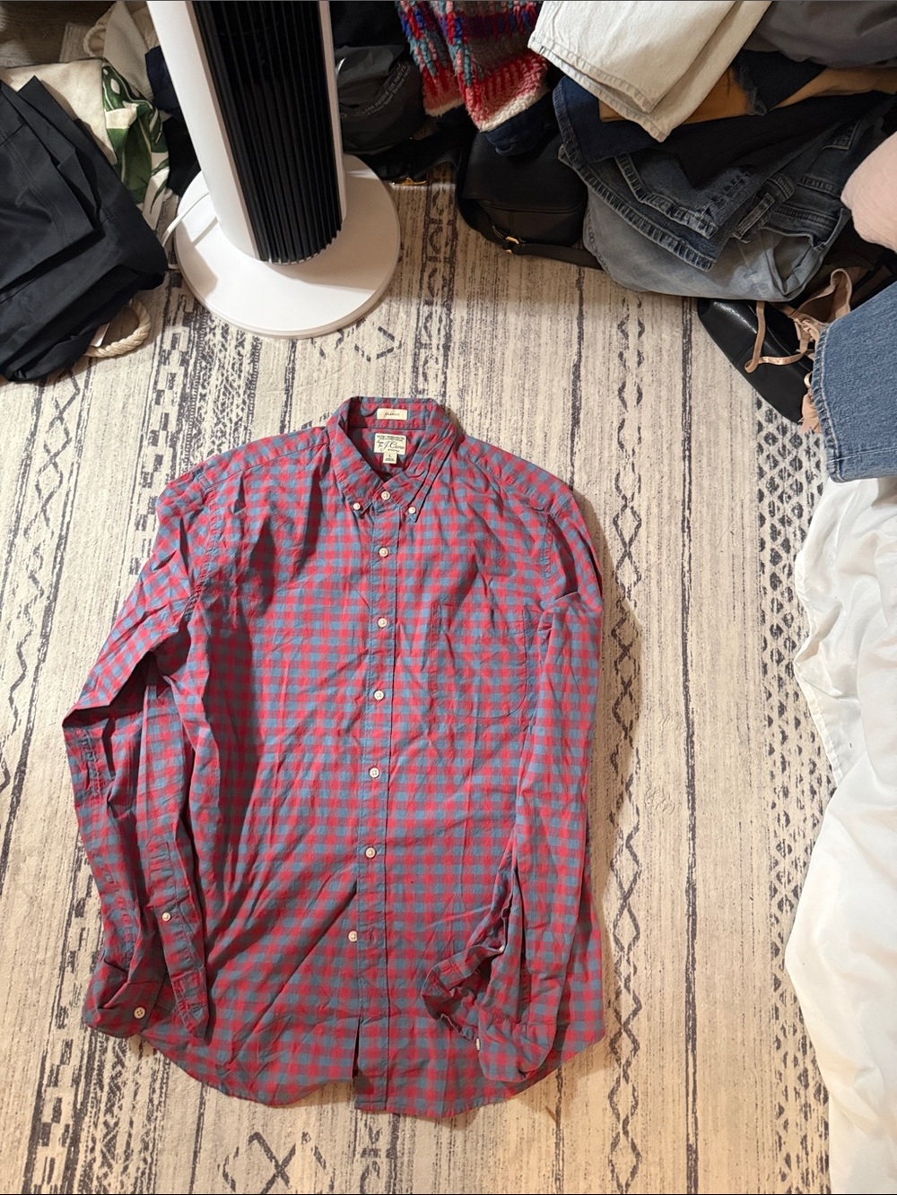 J. Crew Red and Blue Small-Check Button-Down Shirt
